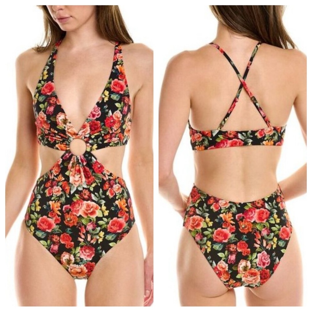 New! Onia Black Marisol Floral Cutout One-Piece Swimsuit Size XS 38039